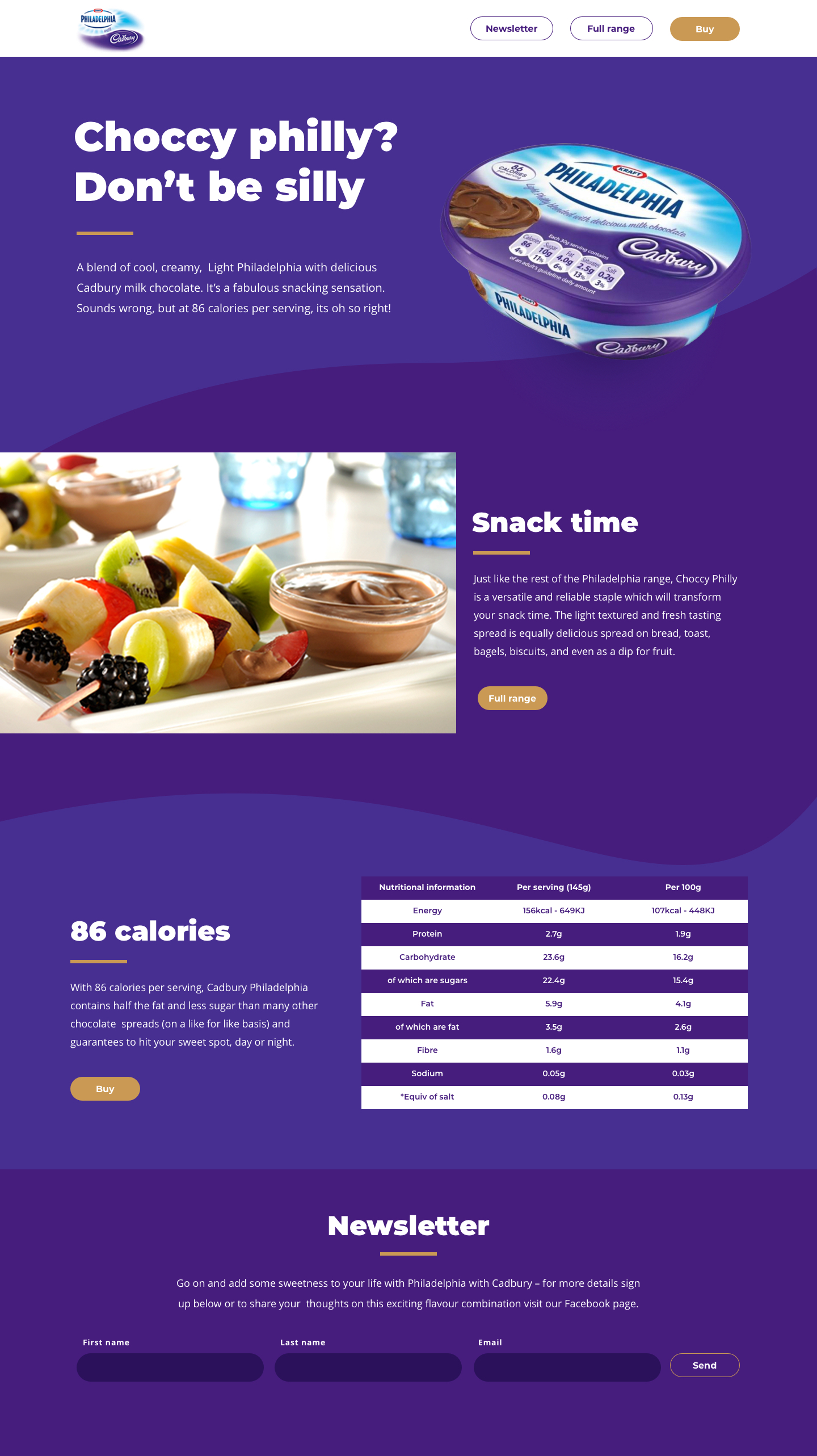 Cadbury homepage design